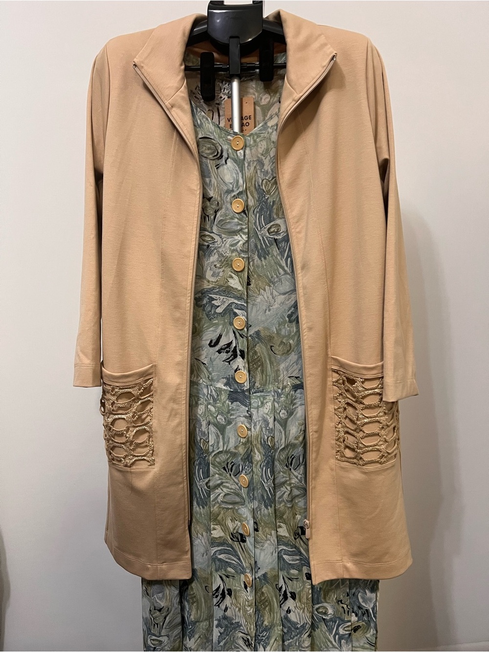 SeeYou European Longline Jacket Metallic Crochet Pockets Beige 8/10